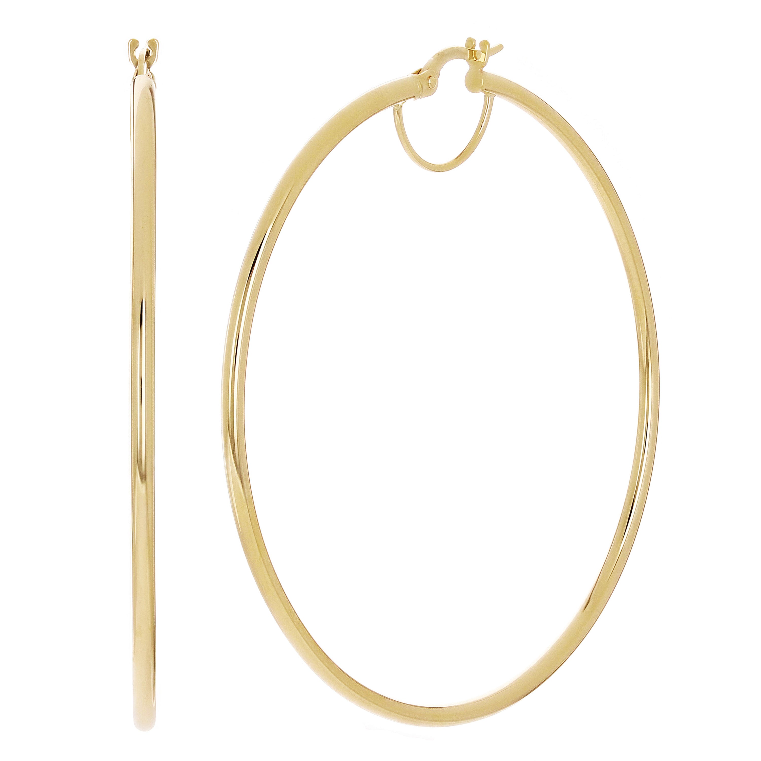 Italian 14k Yellow Gold High Polished Round Hoop Earrings 2.5" 2mm 3.3 grams