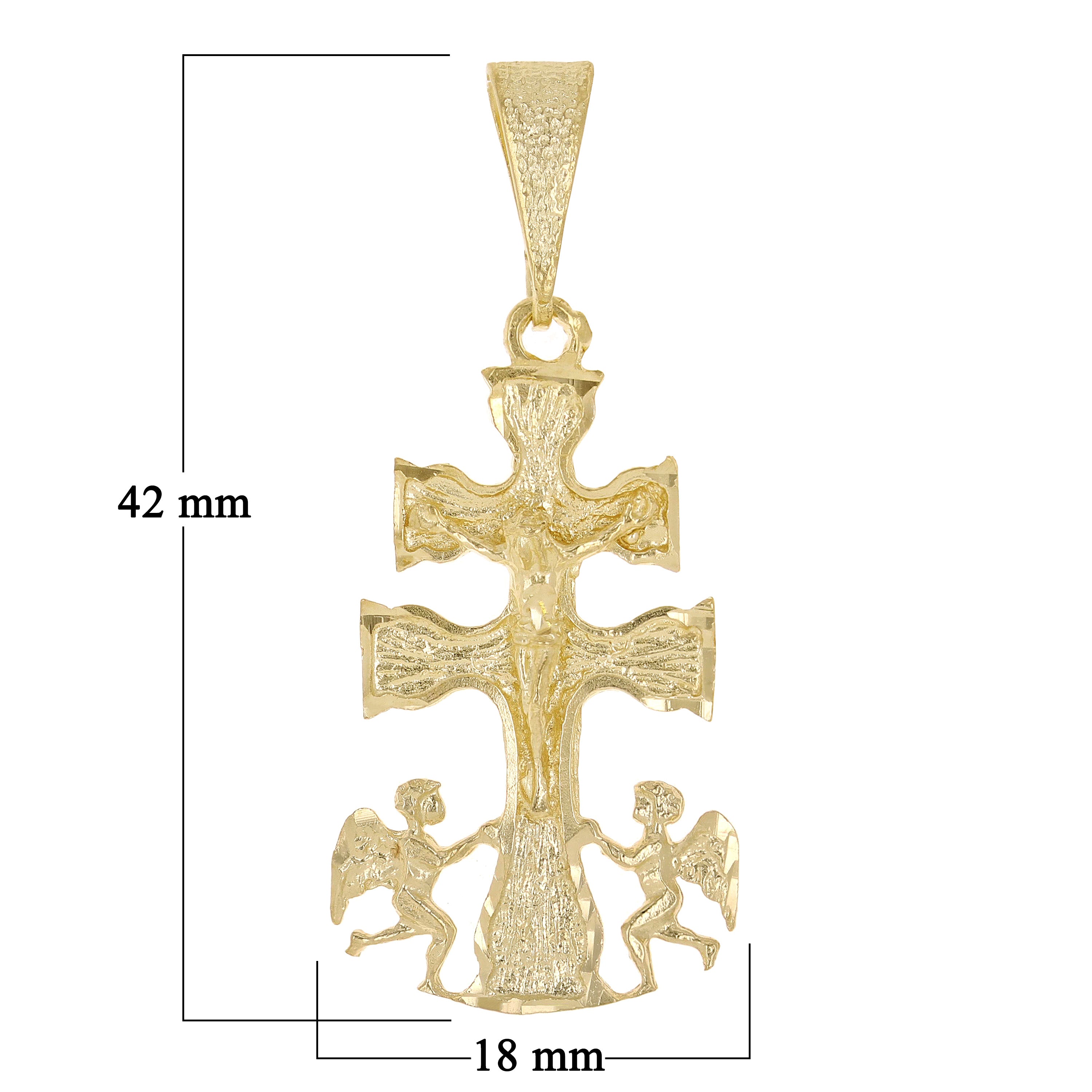 14k Yellow Gold Caravaca Crucifix Cross Charm Pendant 1.6" 2.9 grams