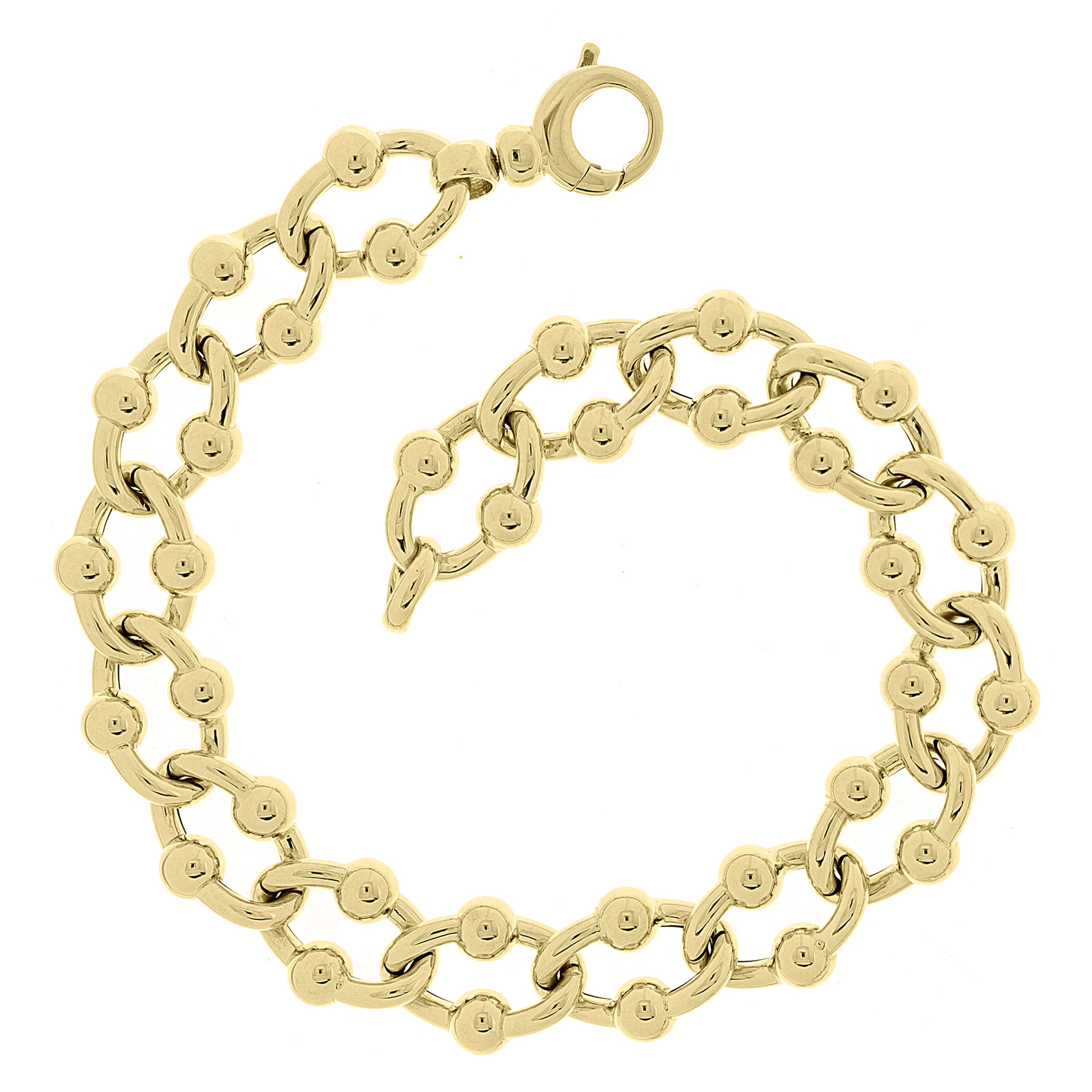 Italian 14k Yellow Gold Beaded Ball Twisted Oval Link Bracelet 8.5" 12mm 15.7g