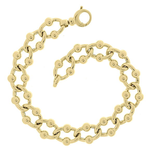 Italian 14k Yellow Gold Beaded Ball Twisted Oval Link Bracelet 8.5