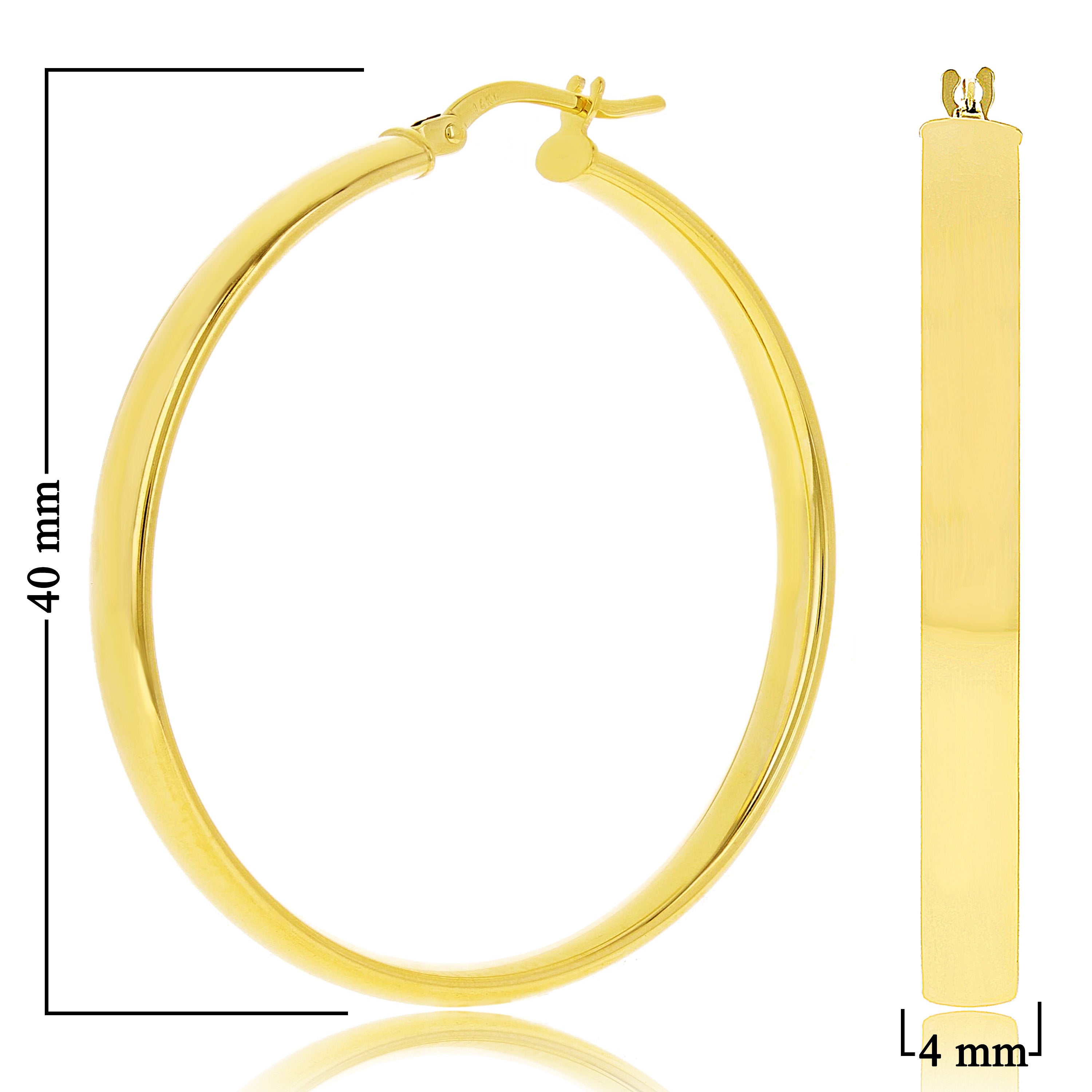Italian 14k Yellow Gold Rounded Flat Tube Small Hollow Hoop Earrings 1.6" 3.5 grams - Yellow 3.5 grams
