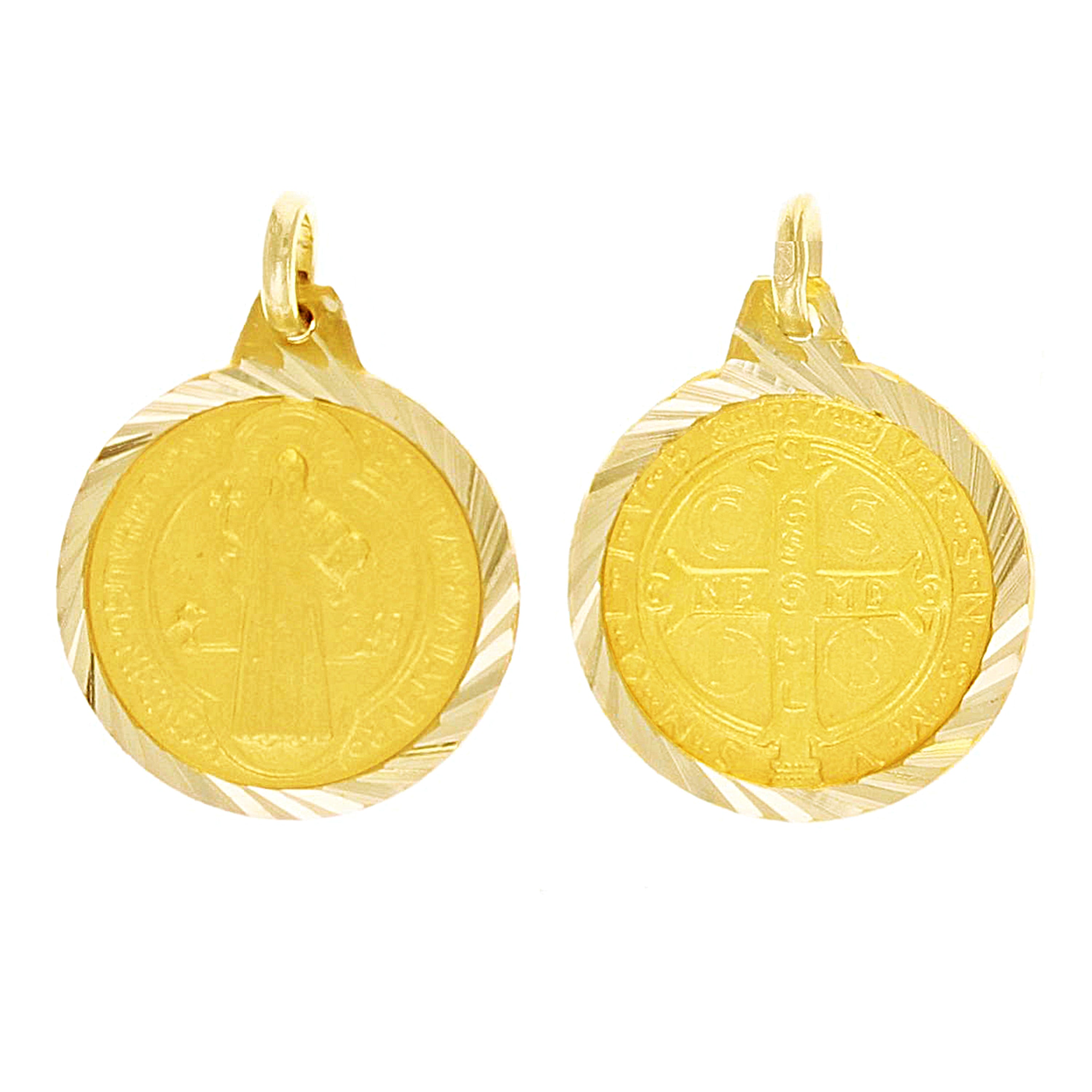 Italian 14k Yellow Gold Saint Benedict Medal Charm Pendant 20mmx14.mm 1.6 grams