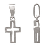 14k White Gold Small Double Sided Open 3D Cross Religious Charm Pendant 1.2g - White