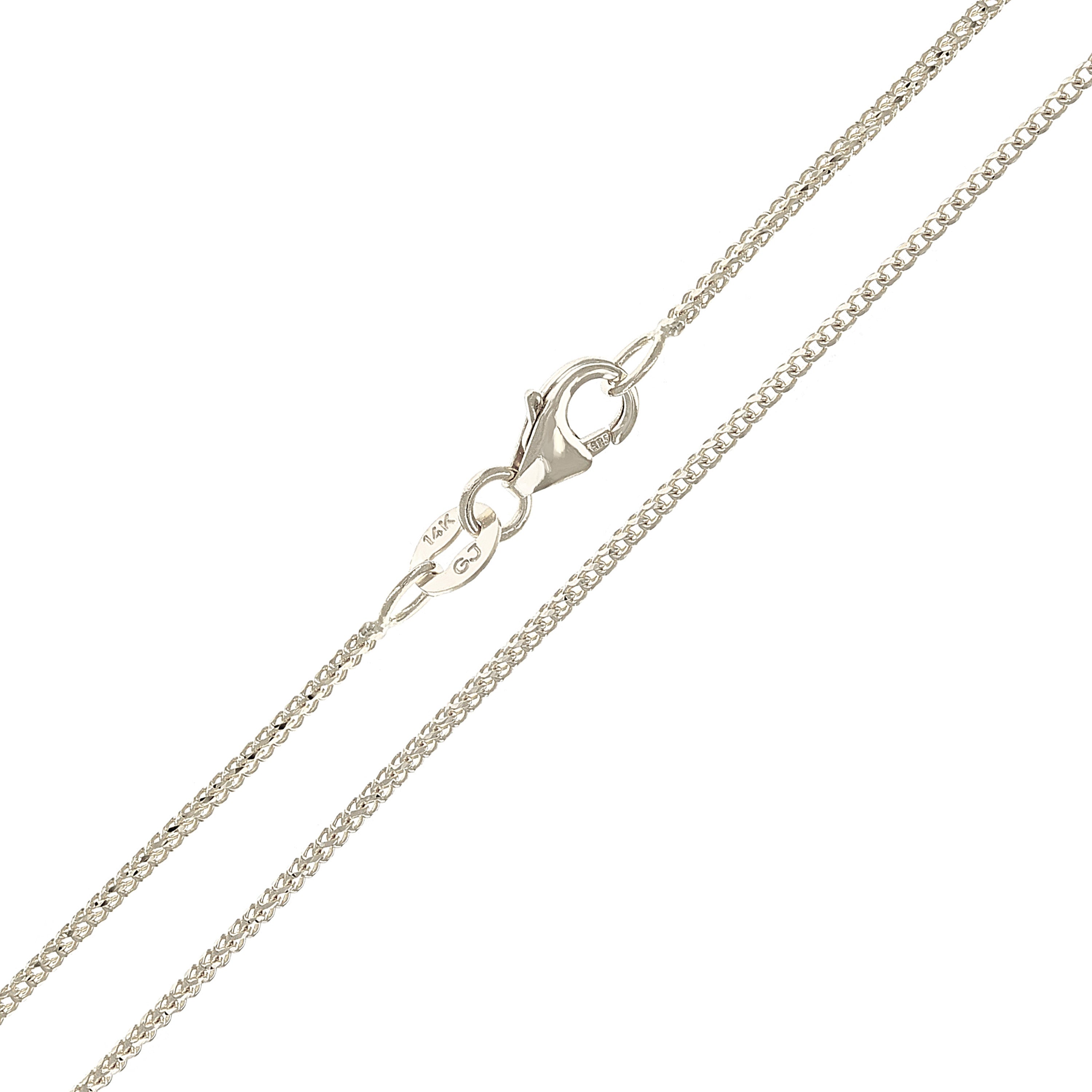 Italian 14k White Gold Solid Diamond Cut Franco Chain Necklace 18" 1.2mm 3.7 grams - White,18" 3.7 grams