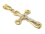 14k Two Tone Gold Jesus Crucifix Cross Religious Charm Pendant 1.75" 3.1 grams