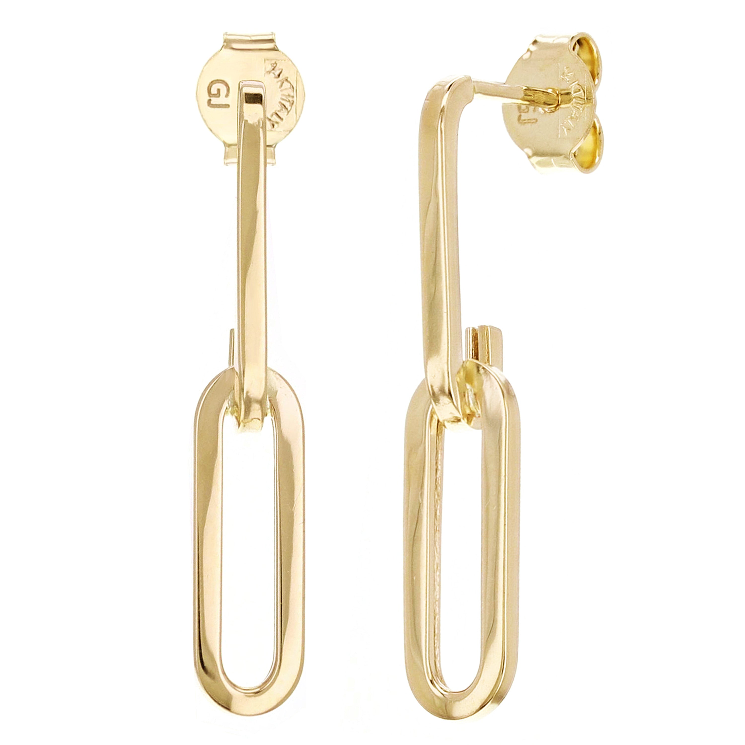 Italian 14k Yellow Gold Paper Clip Dangle Earrings 1.1" 5.3mm 1.5 grams