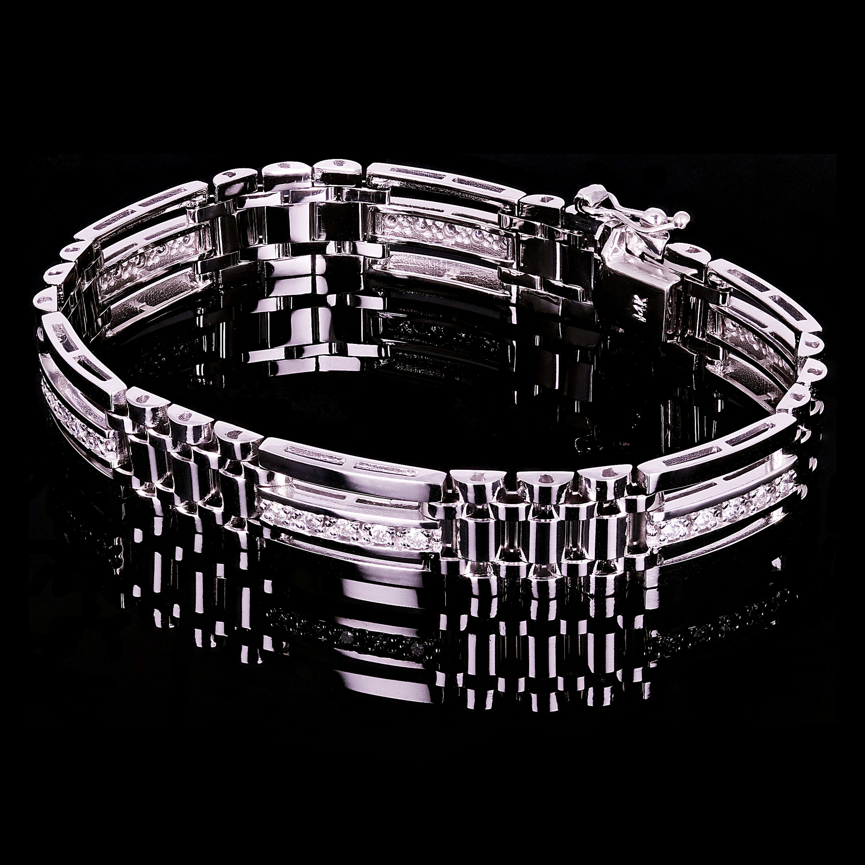 Men's 14k White Gold 1.00ctw Diamond Watch Link Bracelet 8.25" 11.2mm 35.8 grams - White  8.25"  11.2mm  1ctw  35.8grams