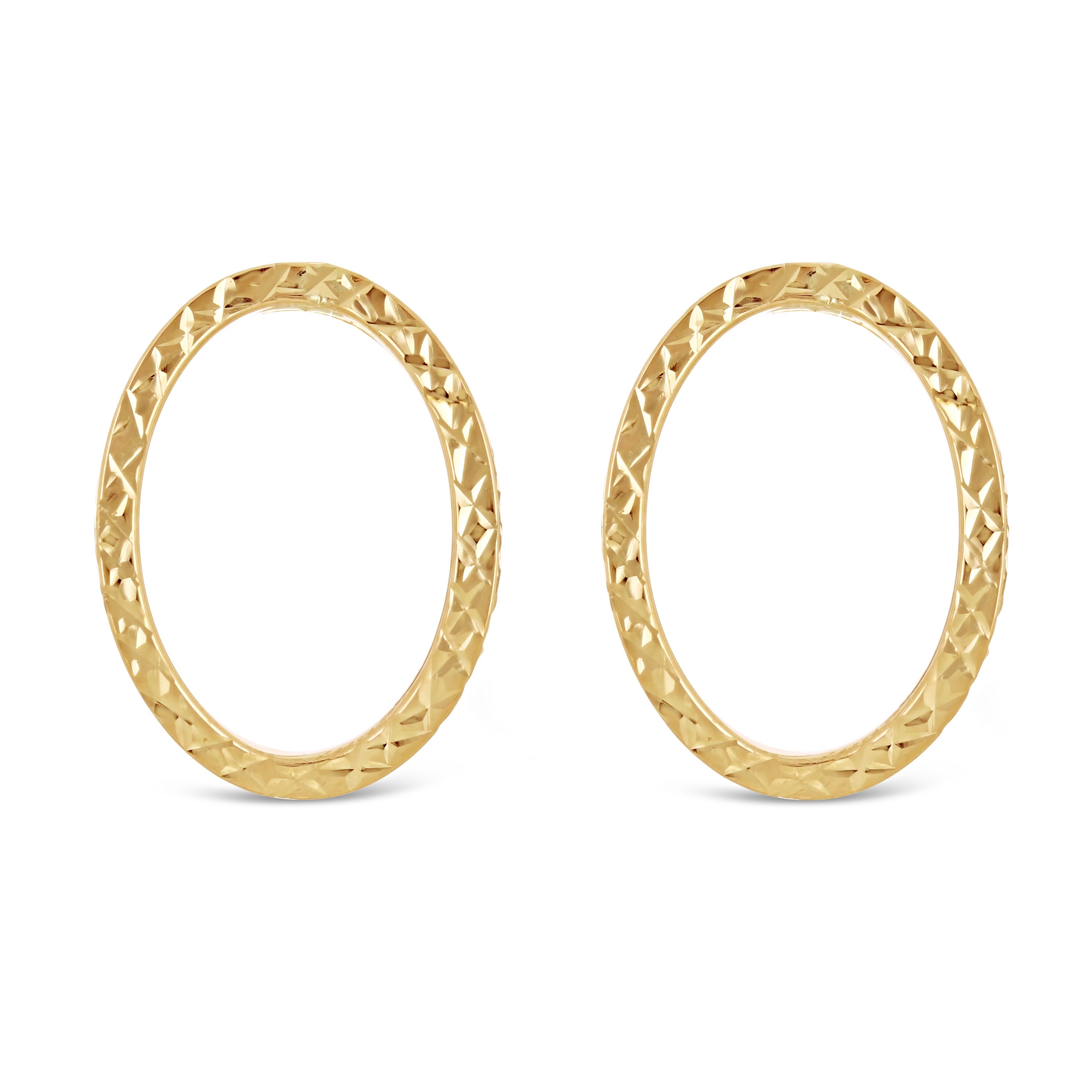 Italian 14k Yellow Gold Diamond-Cut Eternity Circle Hoop Drop Stud Earrings - Diamond Cut Yellow