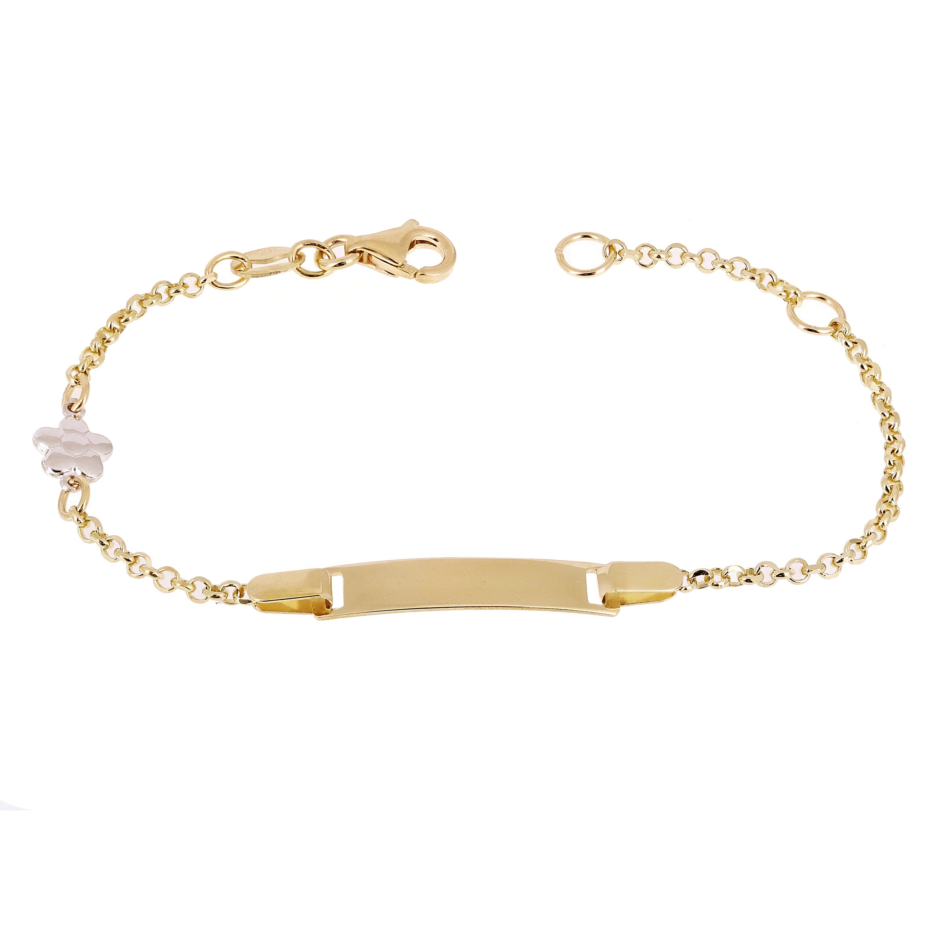 Italian 14k Yellow & White Gold Flower Charm Baby Kids ID Bracelet 5.5" 2 grams