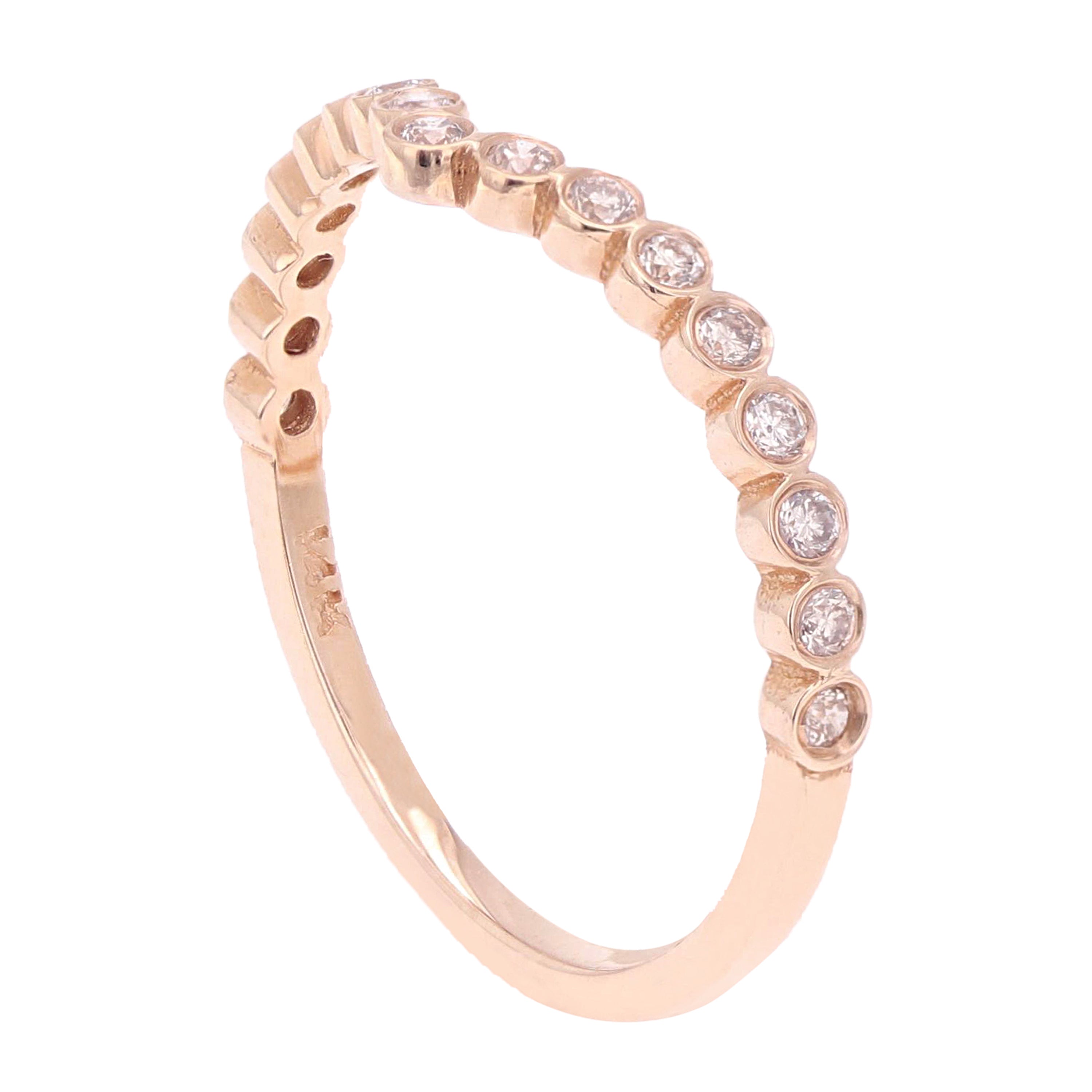 14k Rose Gold 0.21ctw Diamond Bezel Chevron Stacking Ring Size 6 - Rose