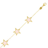 Italian 14k Yellow Gold Pearl Star Charm Station Bracelet 7.5" 11mm 2.5 grams