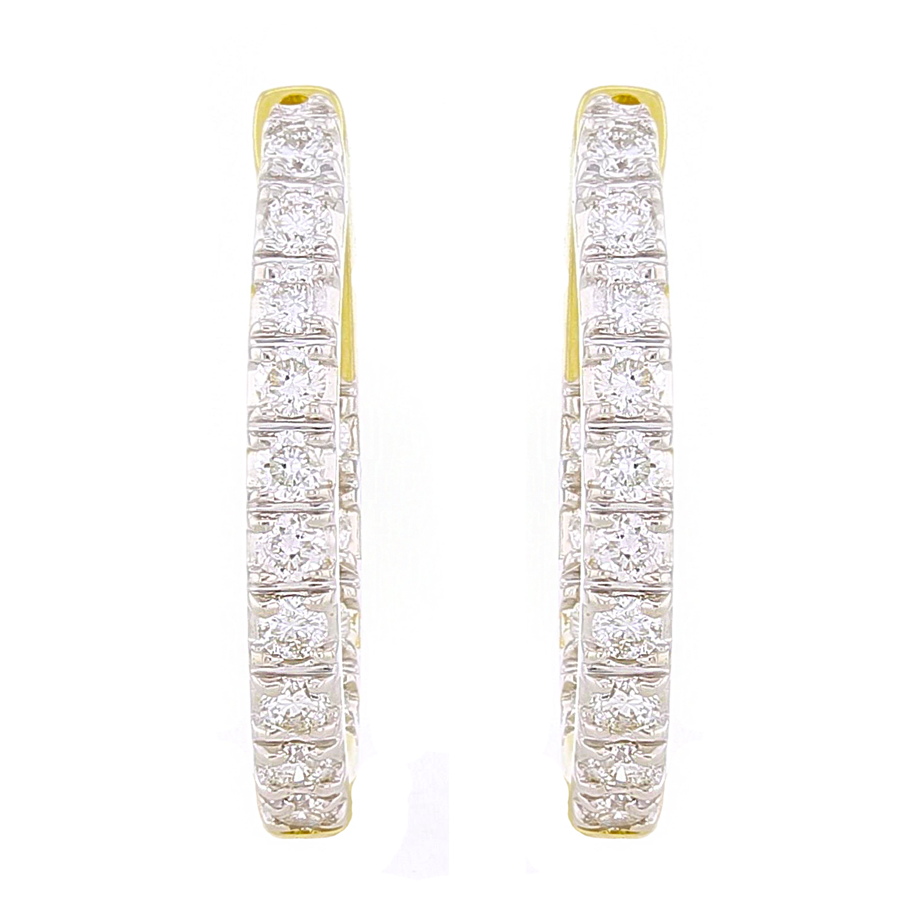 14k Yellow Gold 0.50ctw Diamond Inside Out Oblong Oval Hoop Earrings