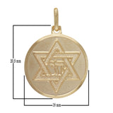 14k Yellow Gold Embossed Star of David with Chai Symbol Round Medallion Pendant