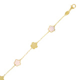Italian 14k Yellow Gold Pearl Flower Charm Station Bracelet 7.5" 7.2mm 1.9 grams