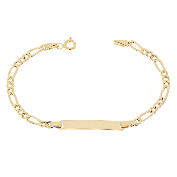 Italian 14k Yellow Gold Figaro ID Kids Bracelet Engravable 5.75