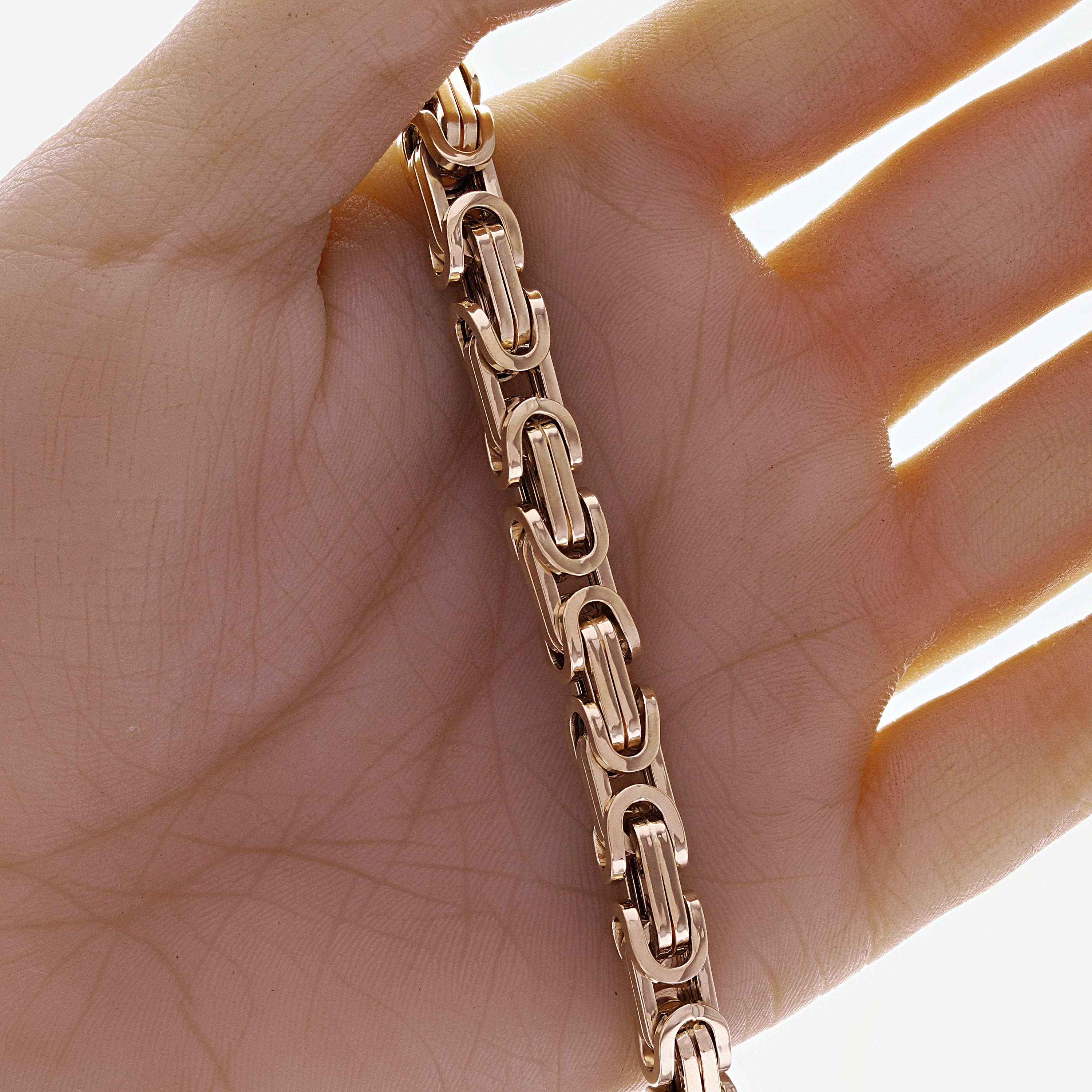 Italian 14k Yellow Gold Hollow Byzantine Link Bracelet 9" 7.2mm 16.3 grams