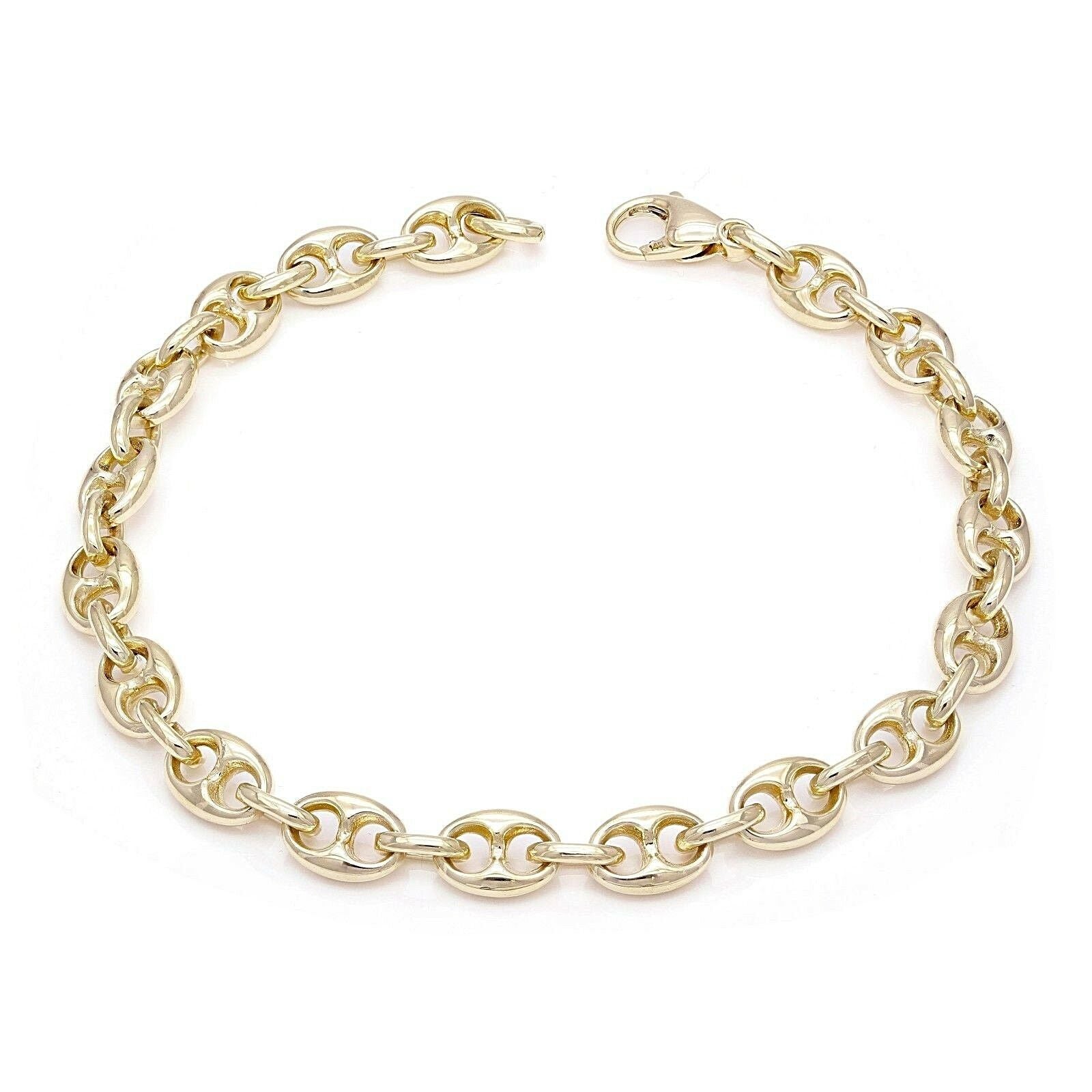 14k Yellow Gold Solid Link Chain Gucci Mariner Bracelet 8" 7.4mm 24.8 grams - Yellow,80"