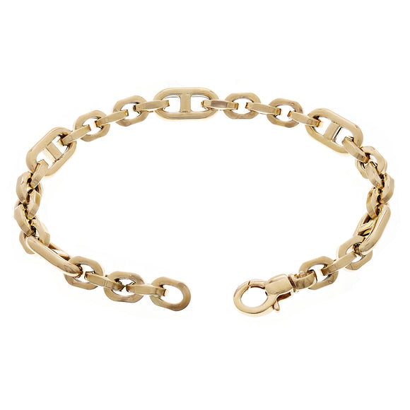 Italian 14k Yellow Gold Hollow Oval & Mariner Link Bracelet 8