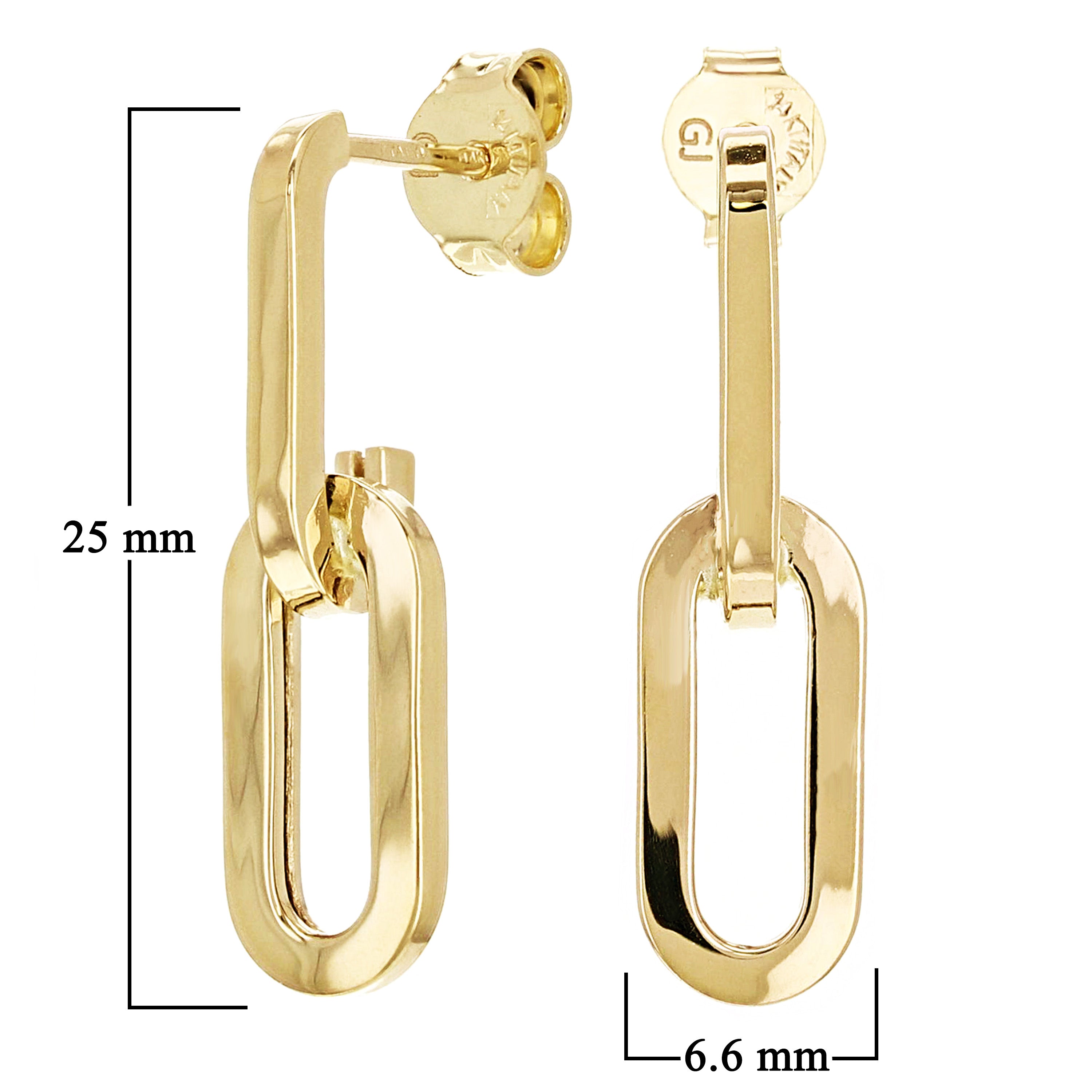 Italian 14k Yellow Gold Paper Clip Dangle Earrings 1" 6.7mm 2.2 grams