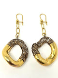 Italian 14k Two Tone Gold Hollow Filigree Oval Dangling Earrings 2.4" 7.2 grams