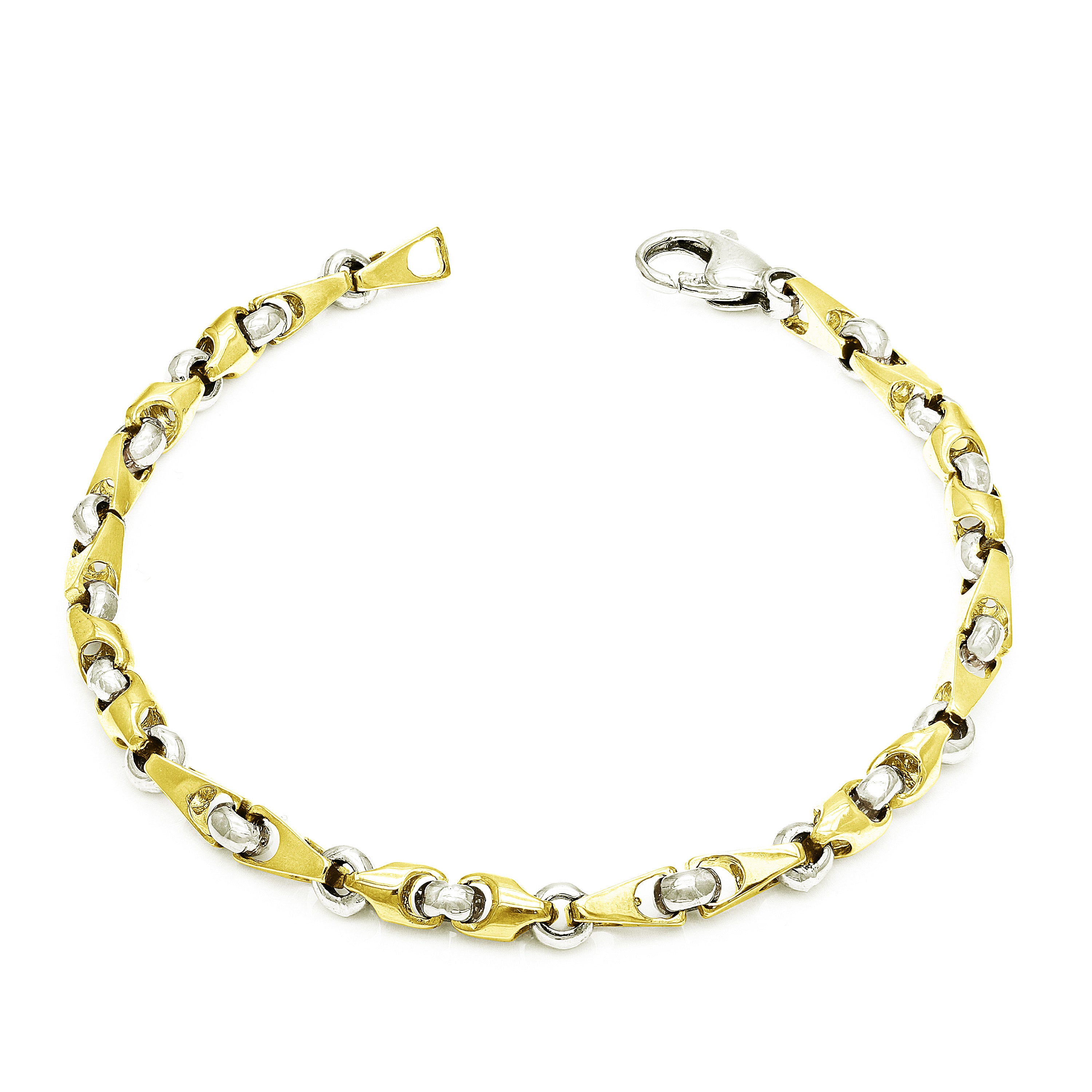 10k Yellow & White Gold Handmade Fashion Link Necklace 26" 5mm 54.5 grams - Yellow and White,26"