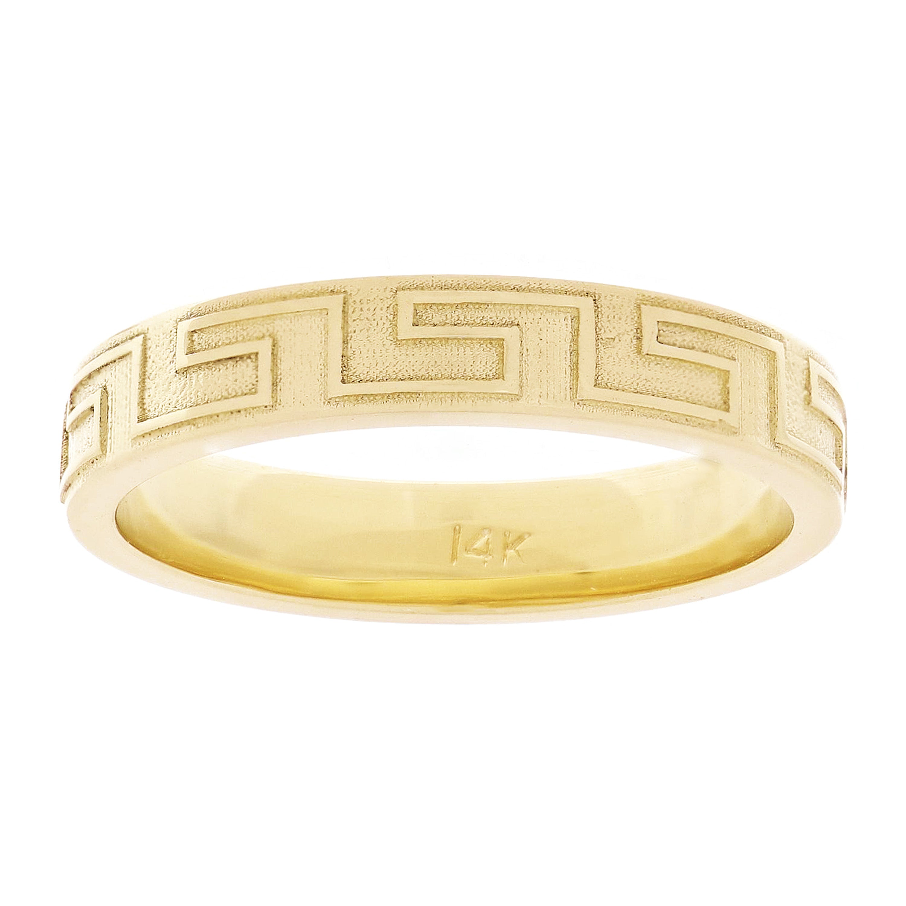14k Yellow Gold Matte Finish Greek Key Ring Band Size 8 3.9mm 4.4 grams