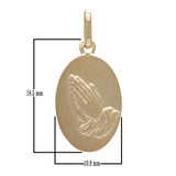 14k Yellow Gold Embossed Dürer's Praying Hands Oval Medallion Pendant 1.6 grams