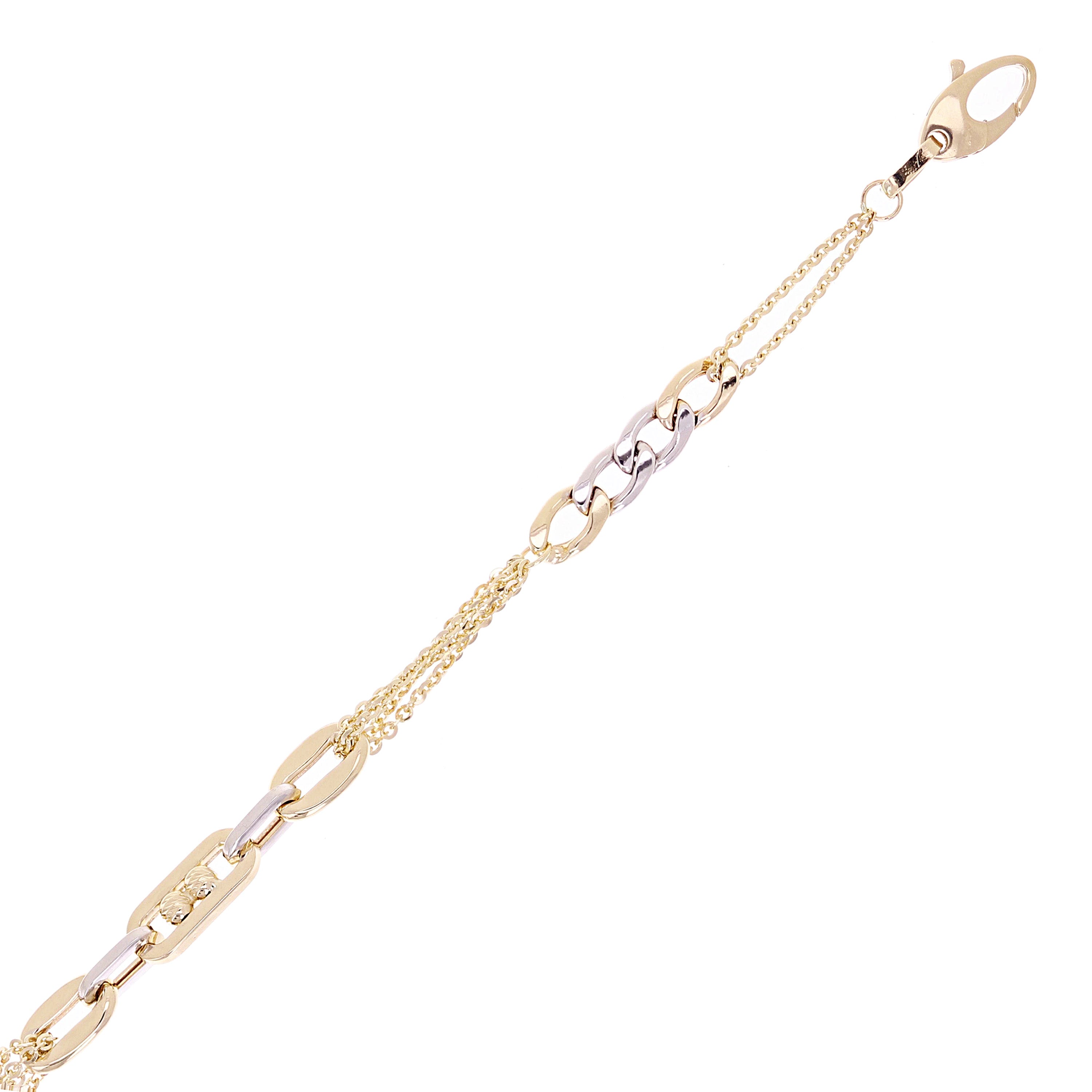 Italian 14k Two Tone Gold Oval & Cuban Link Chain Bracelet 7.5" 4.1 grams