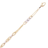 Italian 14k Two Tone Gold Oval & Cuban Link Chain Bracelet 7.5" 4.1 grams