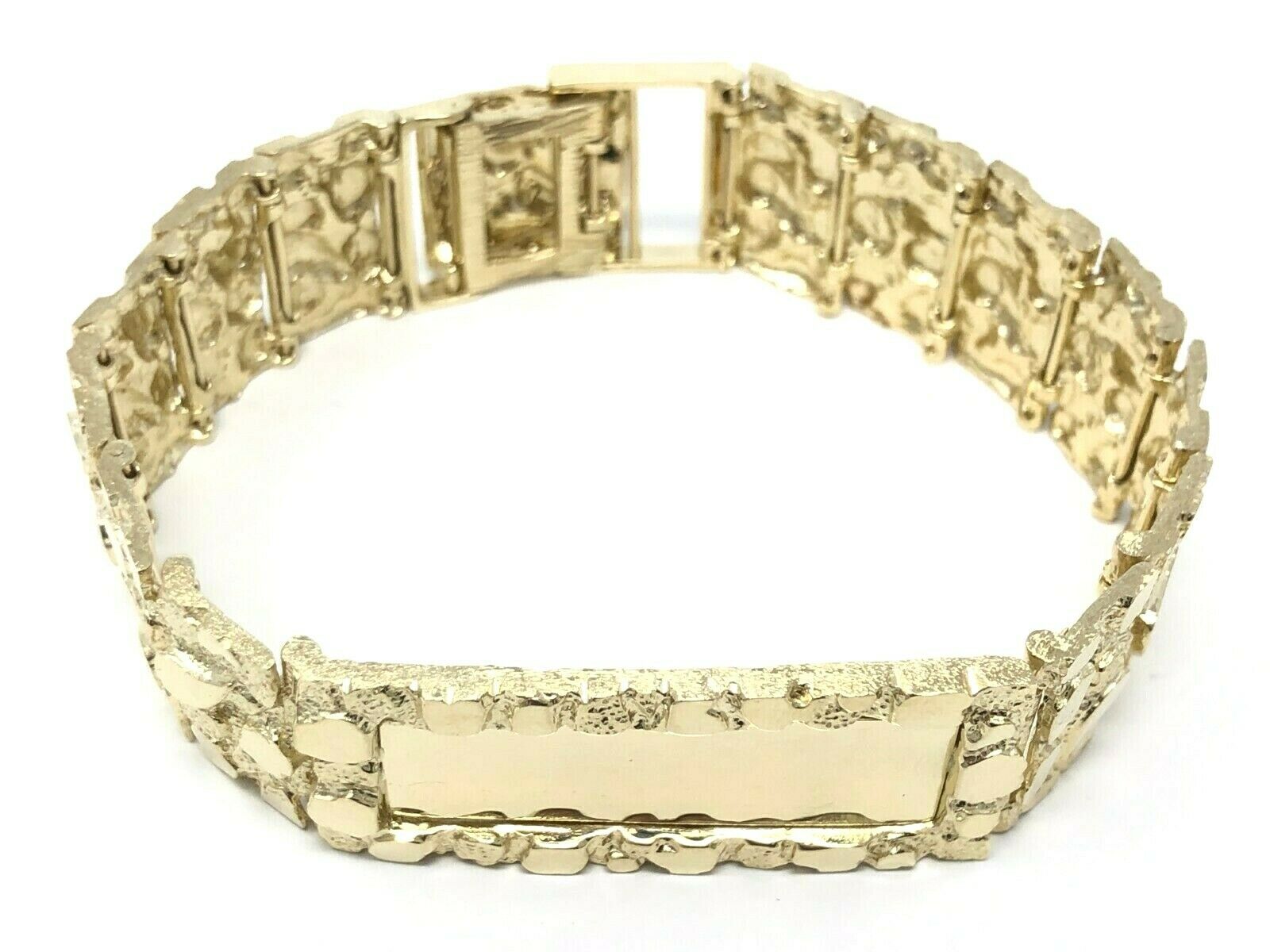Men's 10k Yellow Gold Solid Nugget ID Bracelet Adjustable 8" 21mm 51.9 grams