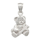 14k White Gold Teddy Bear Holding Cross Pendant - White