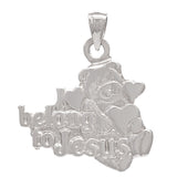 14k White Gold Teddy Bear Hearts I Belong To Jesus Charm Pendant 5.2grams - White