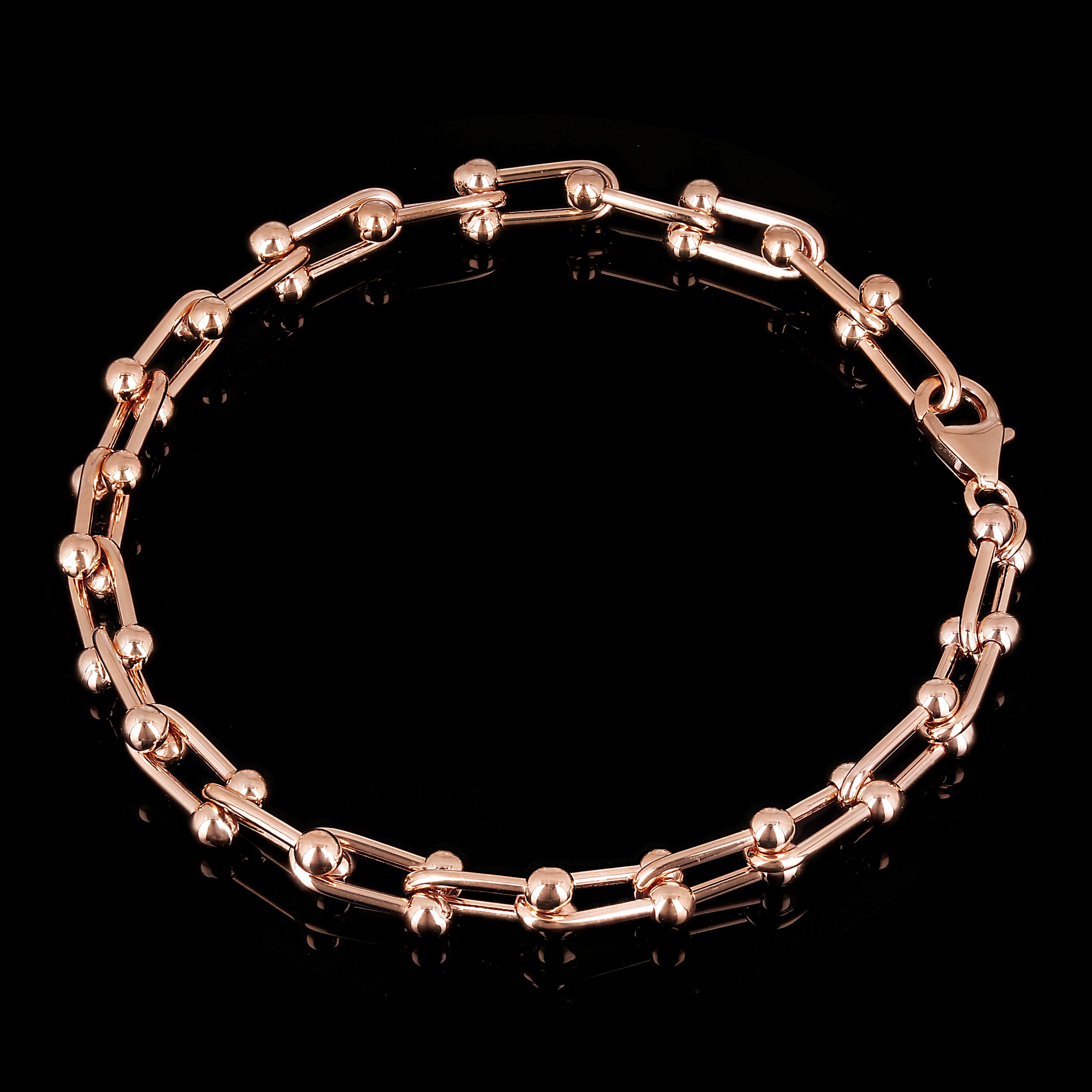 Italian 14k Rose Gold Semi-Solid U-Link Chain Bracelet 7" 6mm 5.3 grams - Rose 7"