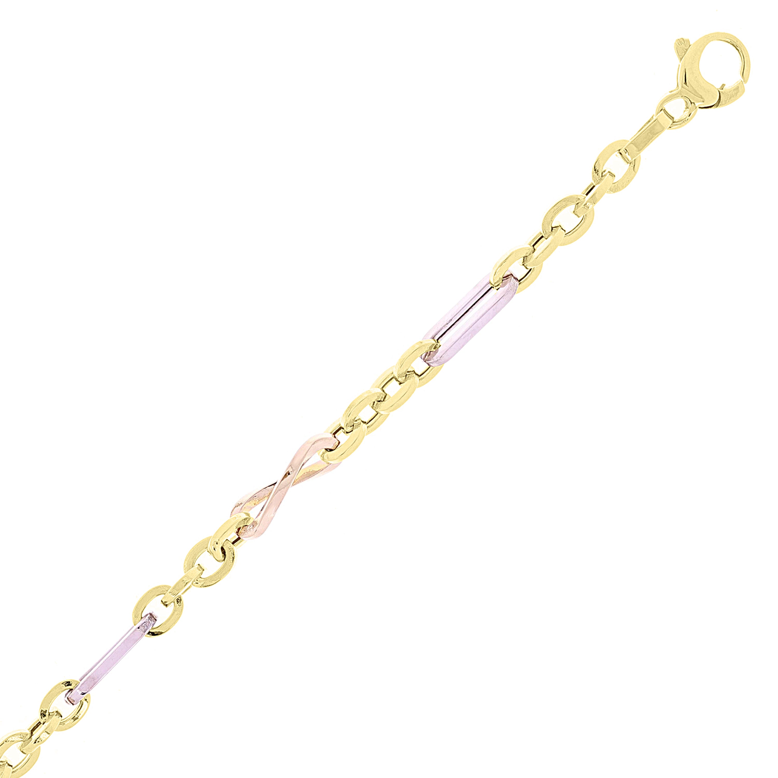 Italian 14k Two Tone Gold Oval Eternity Paper Clip Bracelet 7.5" 4mm 4.3 grams