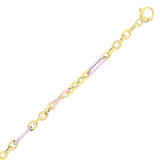 Italian 14k Two Tone Gold Oval Eternity Paper Clip Bracelet 7.5" 4mm 4.3 grams