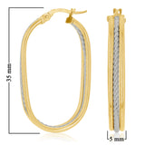 Italian 14k Yellow & White Gold  Oval U-Shaped Hoop Earrings 1.4" 5mm 2.9 grams