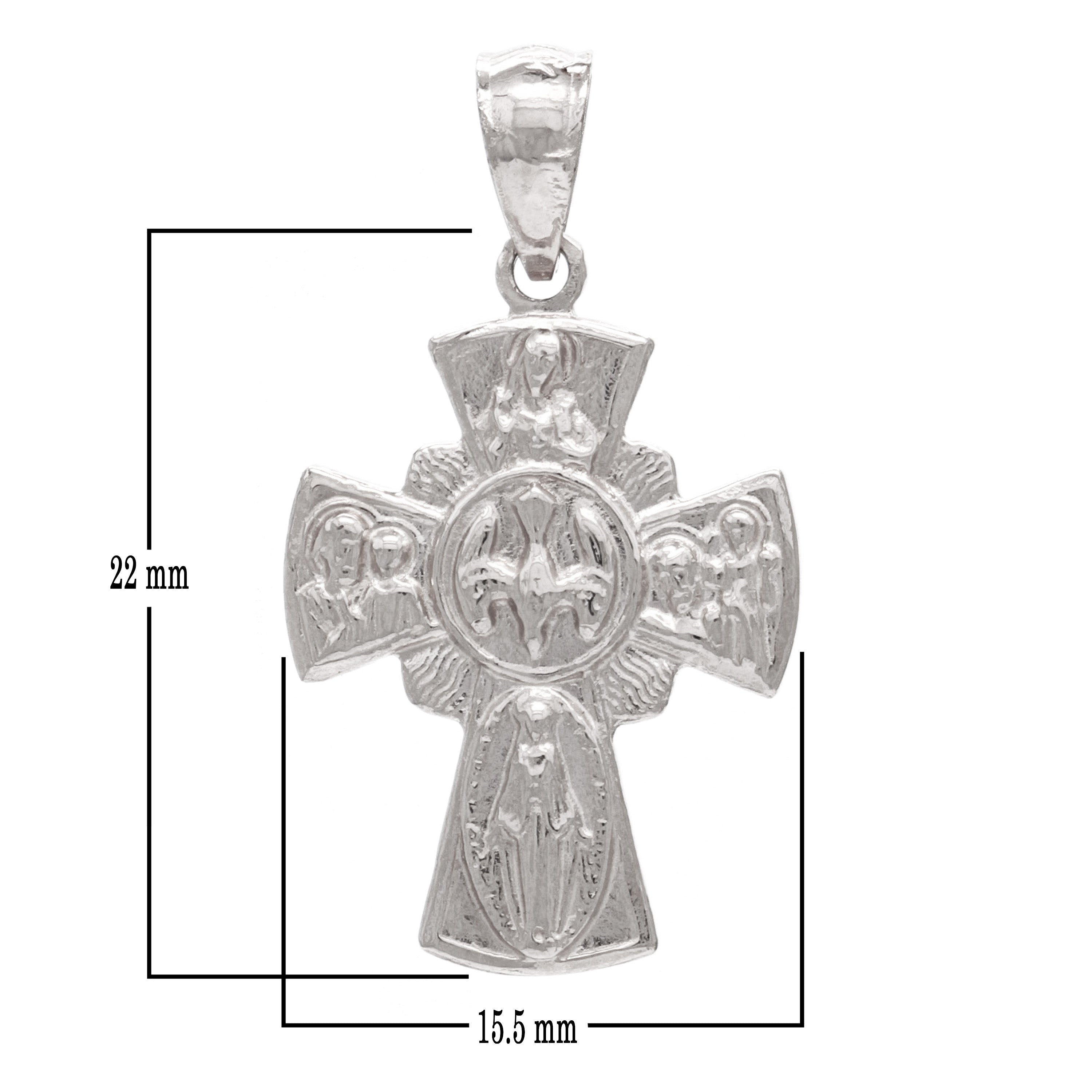 14k White Gold Four Way Cross Holy Spirit Scapular Charm Pendant 1" 3.1 grams - White