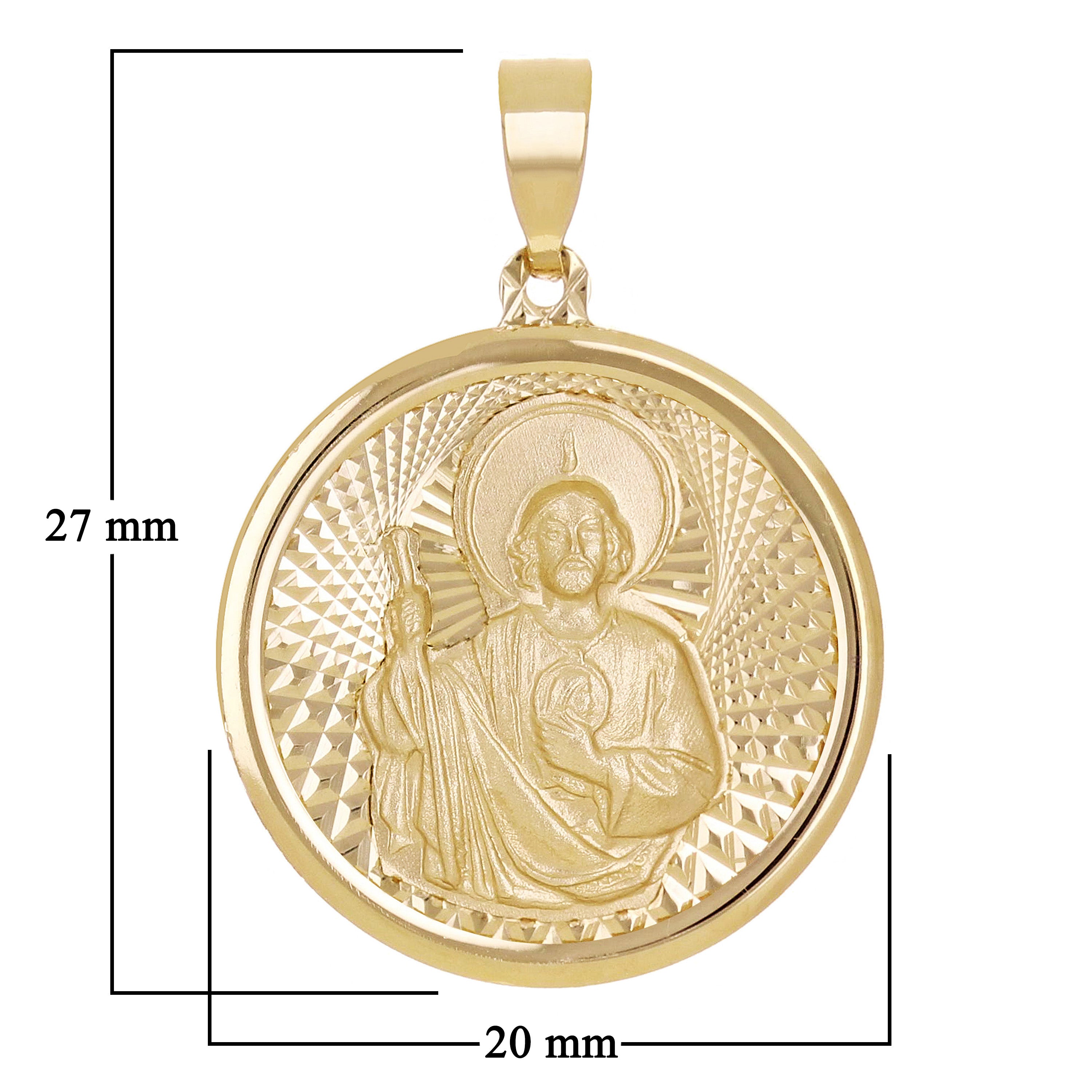 Italian 14k Yellow Gold Saint Jude Medal Charm Pendant 1.1" 2.1 grams - 2.1 grams