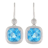 14k White Gold Blue Topaz & Diamond Textured Finish Modern Drop Earrings