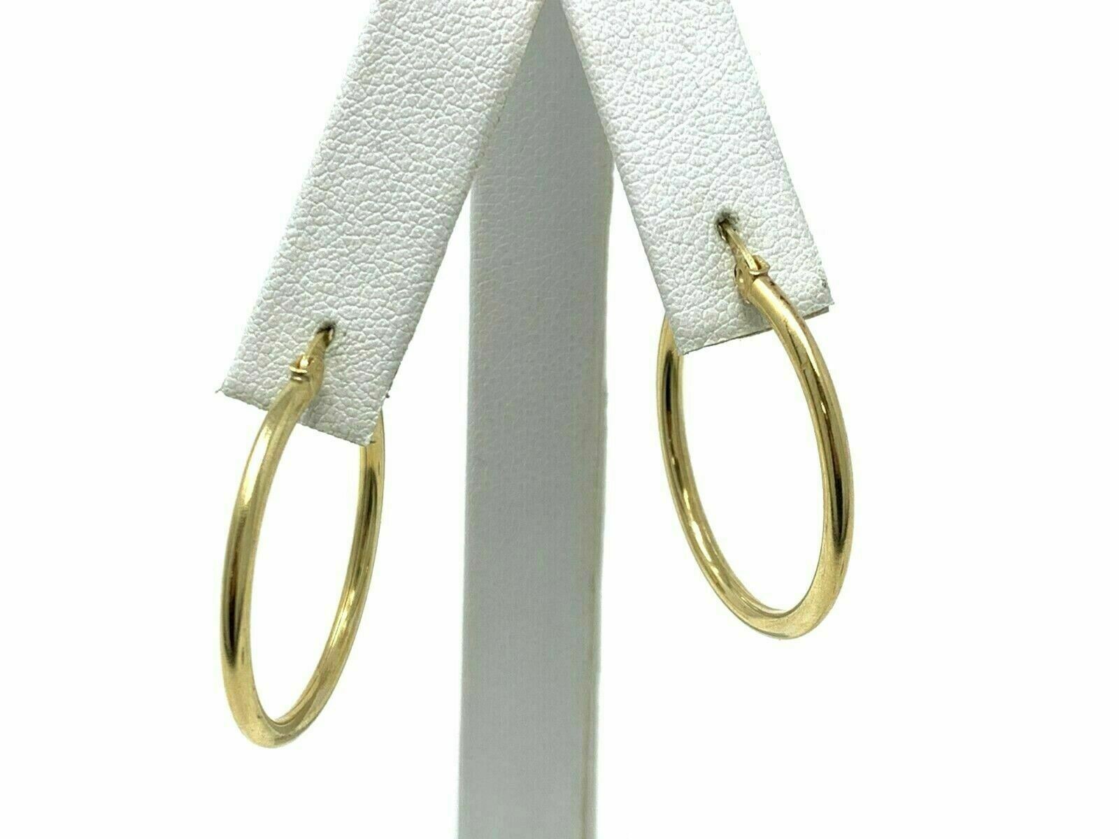 14k Yellow Gold Hollow Round Hoop Loop Earrings 1.15" 2mm 2 grams