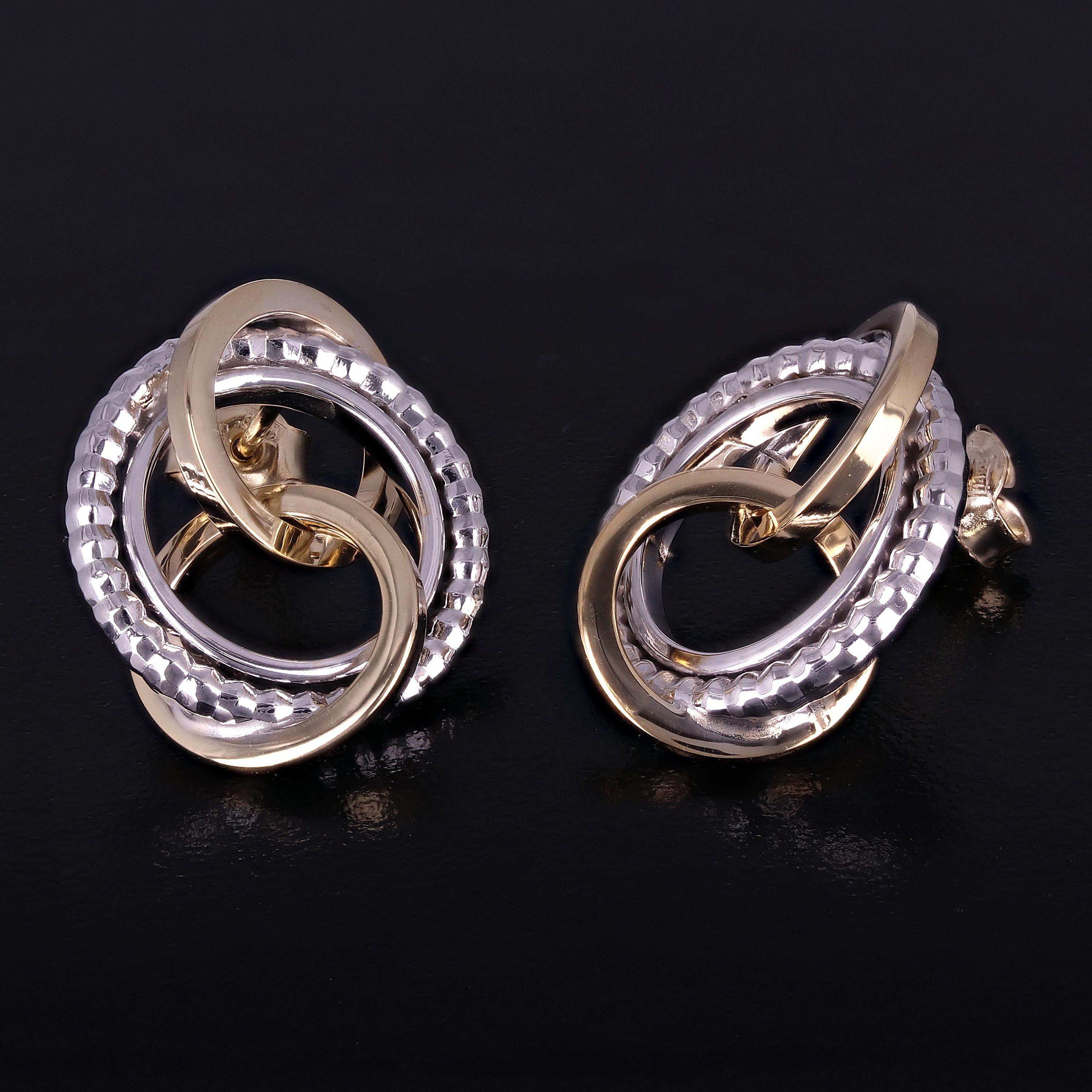 Italian 14k Yellow & White Gold Multiple Textured Love Knot Drop Stud Earrings - Textured Love Knot Drop