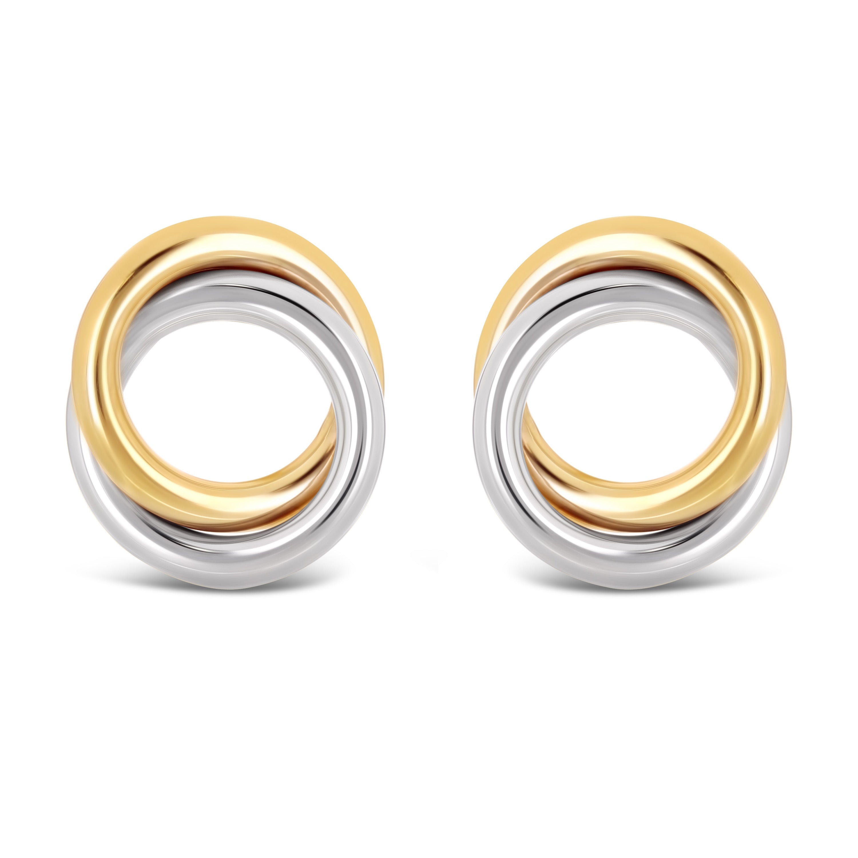 Italian 14k Yellow & White Gold High Shine Double Eternity Circle Stud Earrings - Yellow & White