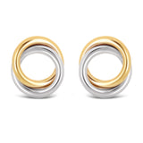 Italian 14k Yellow & White Gold High Shine Double Eternity Circle Stud Earrings - Yellow & White