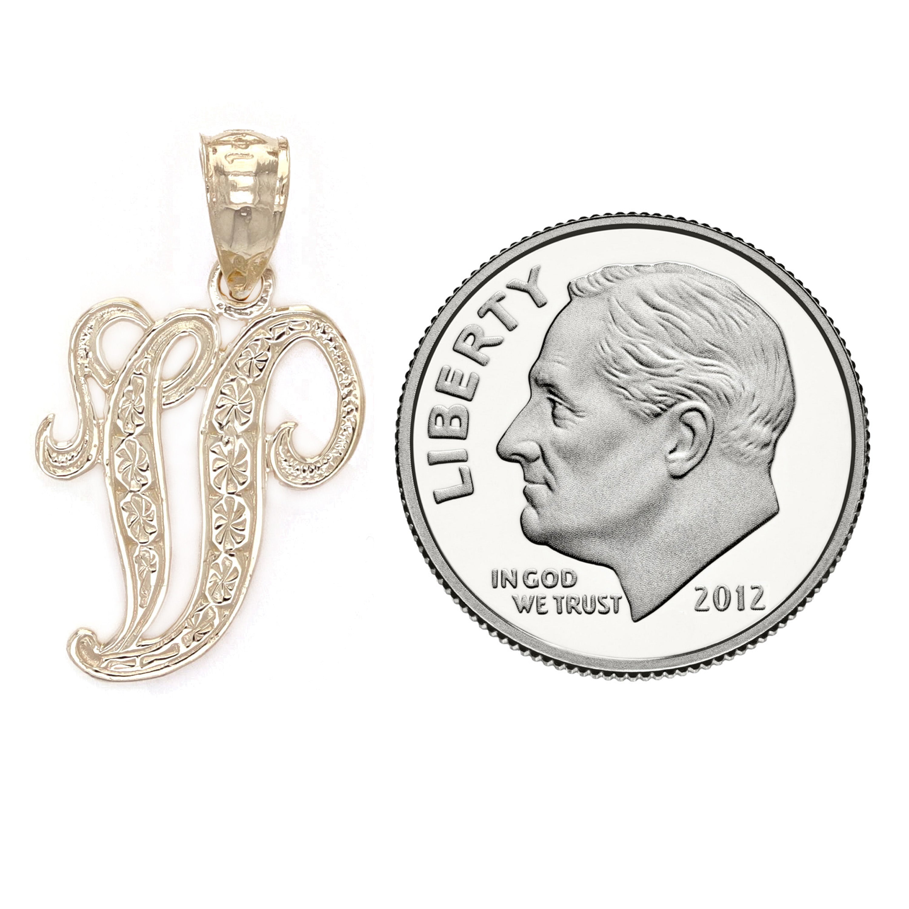 14k Yellow Gold Initial Letter V Alphabet Charm Pendant - Letter V,Yellow