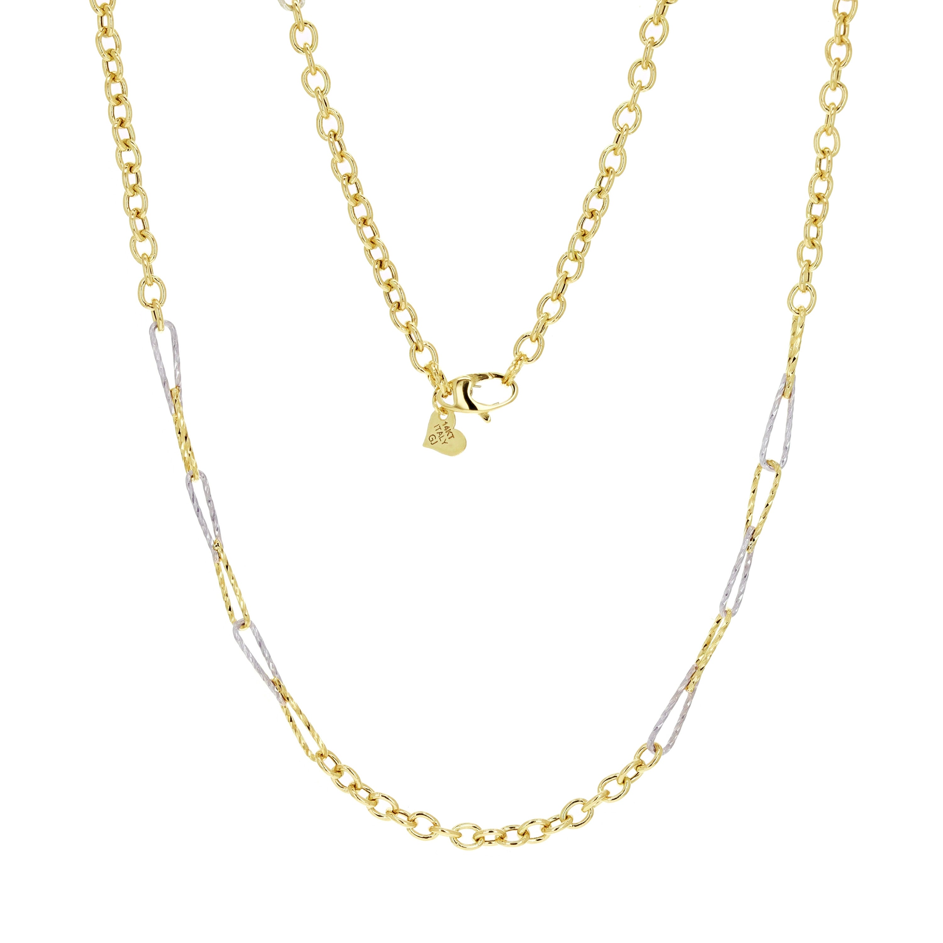 Italian 14k Two-Tone Gold Rolo & Twisted Paper Clip Link Necklace 18" 5.8 grams - Yellow and White,18" 5.8 grams