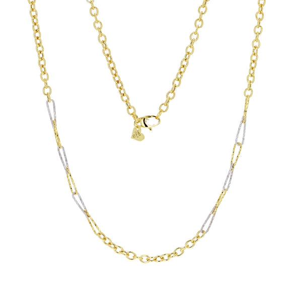 Italian 14k Two-Tone Gold Rolo & Twisted Paper Clip Link Necklace 18