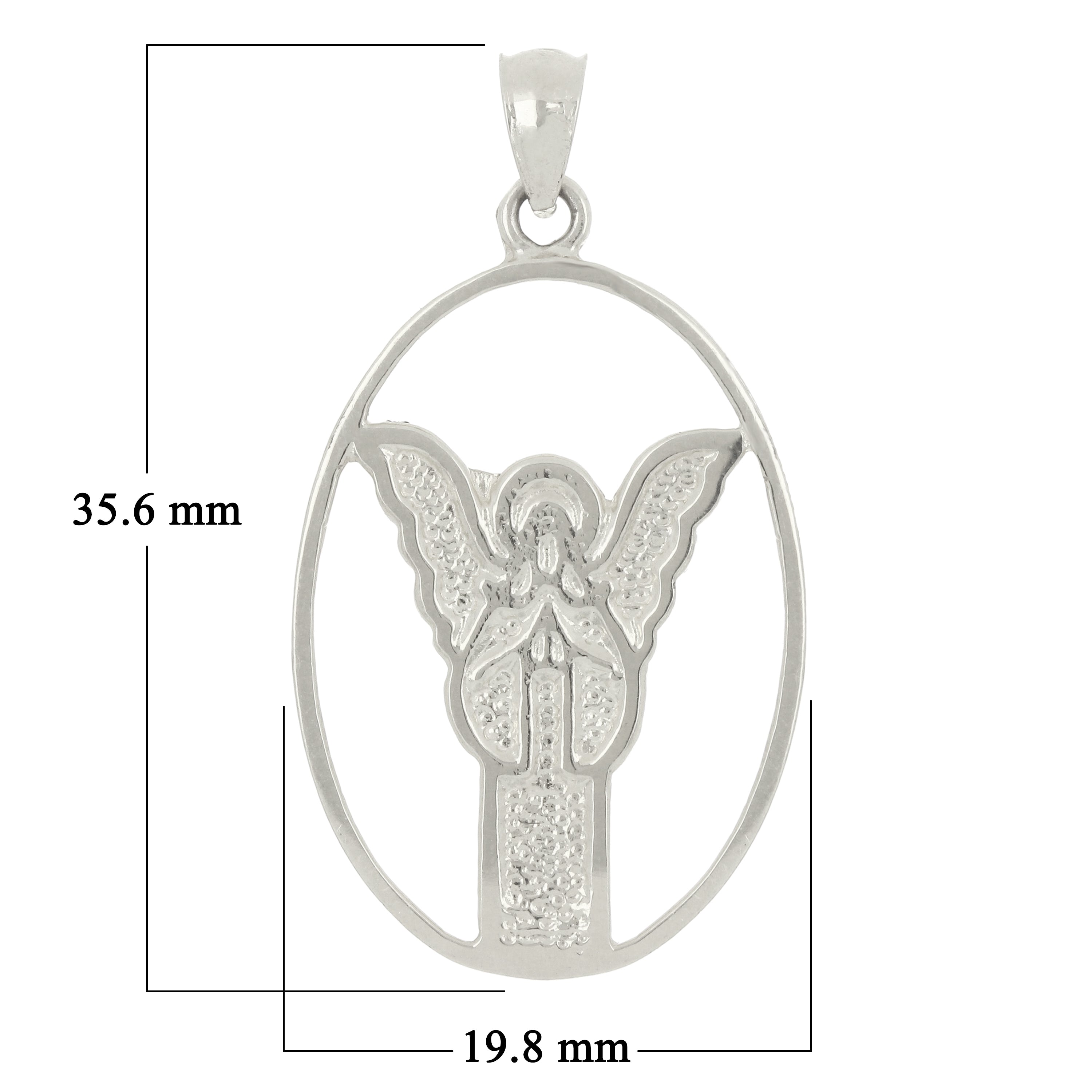 14k White Gold Guardian Angel Charm Pendant 1.4" 2.6 grams - White