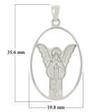 14k White Gold Guardian Angel Charm Pendant 1.4" 2.6 grams - White