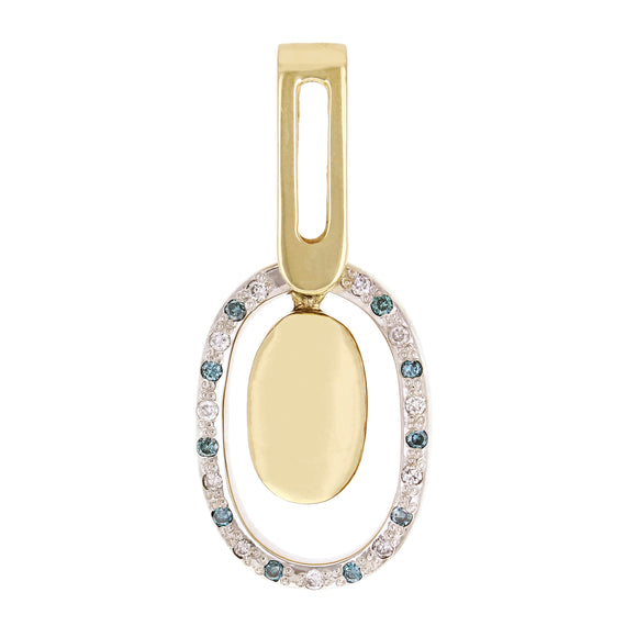 14k Two Tone Gold Blue & White Diamond Oval Pendant 36mm x 15.9mm 5.7 grams