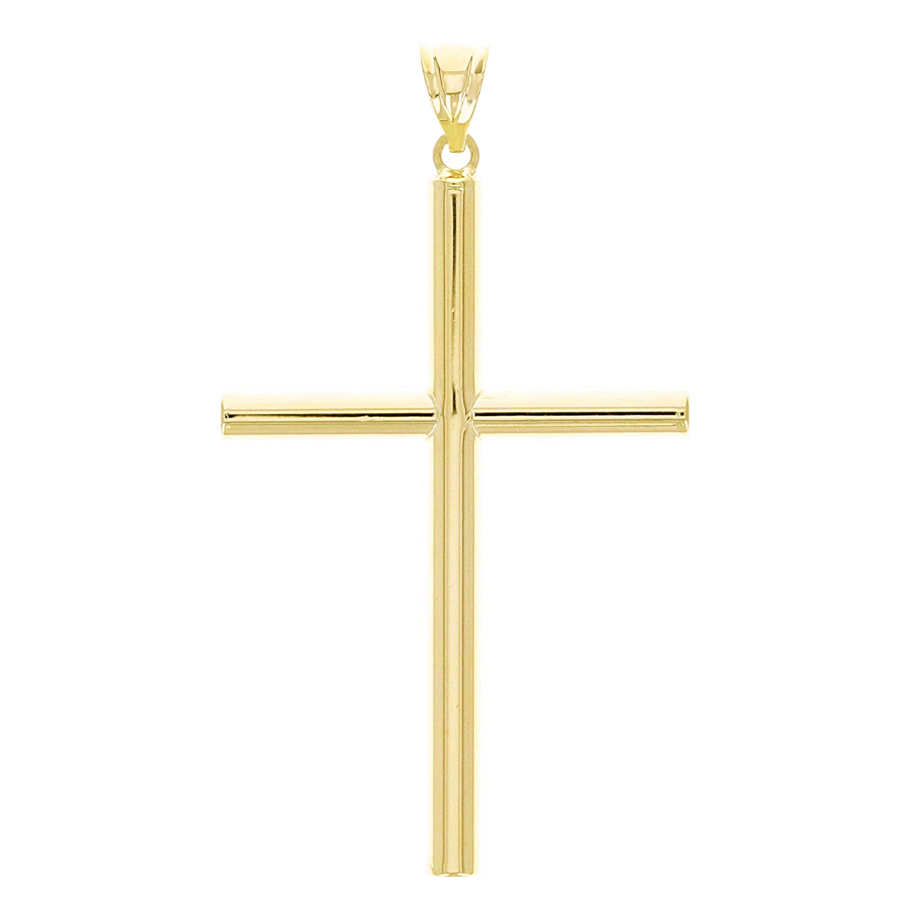 Italian 14k Yellow Gold Hollow Polished Plain Cross Charm Pendant 1.7" 1.3 grams